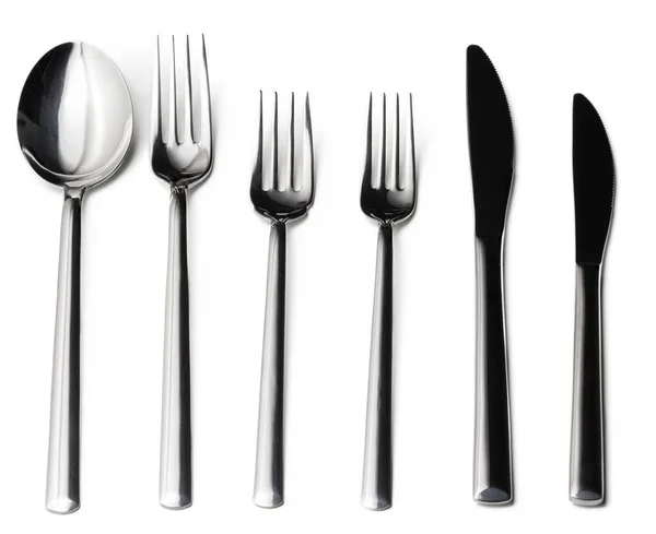 Set of silver cutlery on a white background — Stock Photo, Image