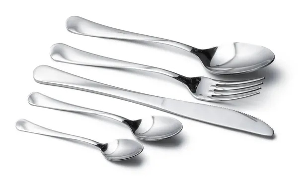 Colher, faca e garfo isolados sobre fundo branco — Fotografia de Stock