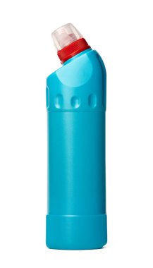 Beyaz üzerine izole edilmiş mavi plastik sıvı deterjan şişesi.