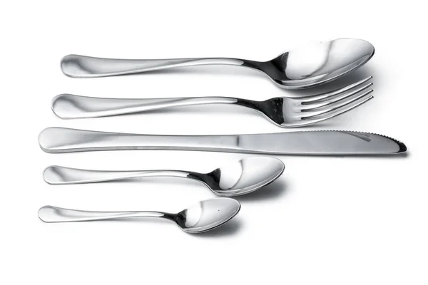 Colher, faca e garfo isolados sobre fundo branco — Fotografia de Stock