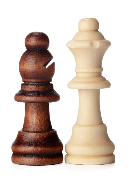 White and brown wooden chess pieces on white background — Stock Photo, Image