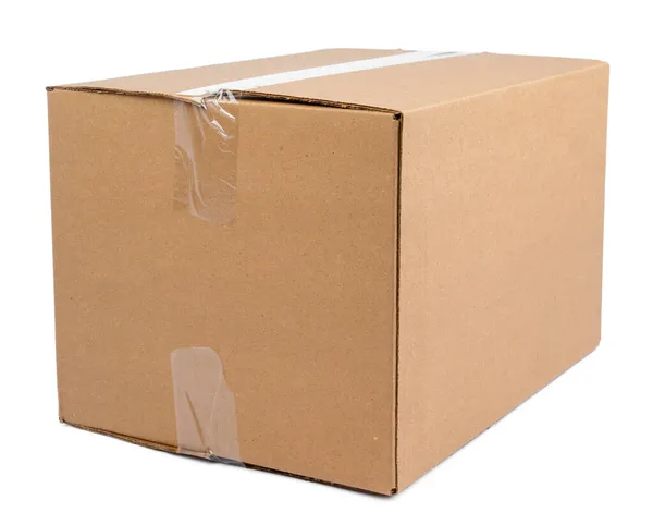 白い背景に隔離されたシングルカートン移動ボックス — ストック写真