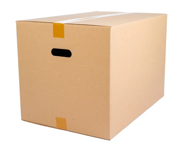 白い背景に隔離されたシングルカートン移動ボックス — ストック写真