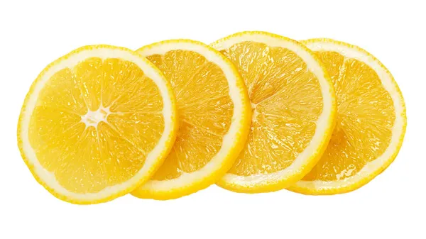 Corte a fatia de limão isolada no fundo branco — Fotografia de Stock