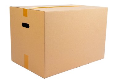 Tek karton taşınma kutusu beyaz arkaplanda izole edildi