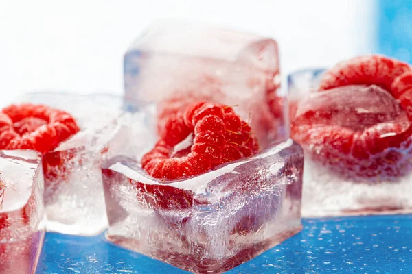 Кубики льоду з замороженими ягодами всередині крупним планом — стокове фото
