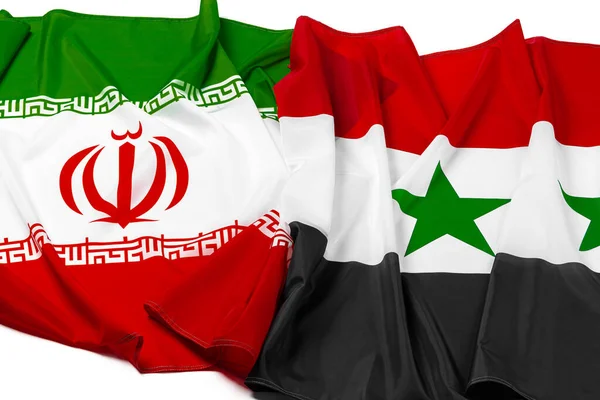 Syriens och Irans flaggor på nära håll — Stockfoto
