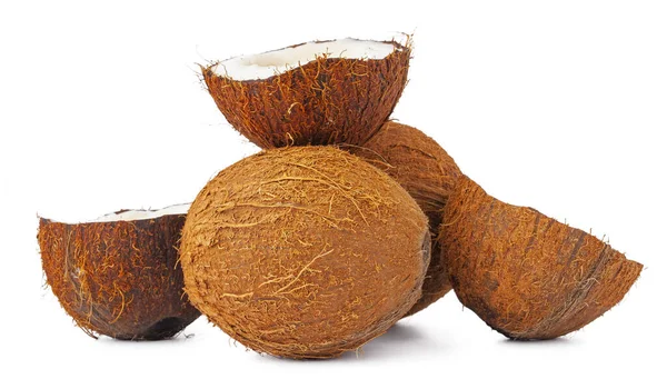 Piezas de coco pila aislada sobre fondo blanco —  Fotos de Stock