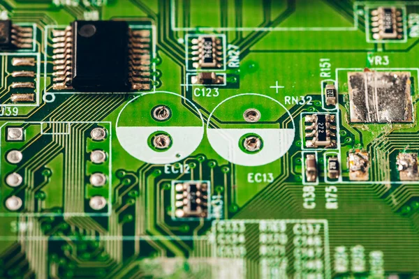 Groene printplaat van een computer close-up — Stockfoto