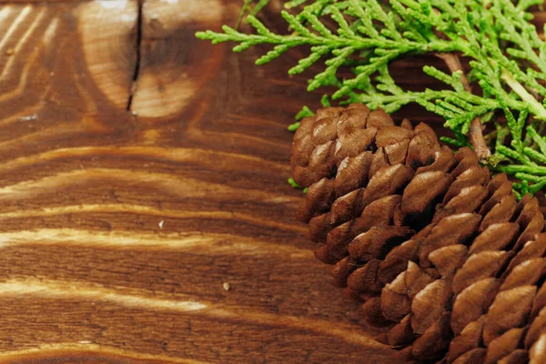 Close up shot of a Christmas decor details on wooden board — Stock Photo, Image