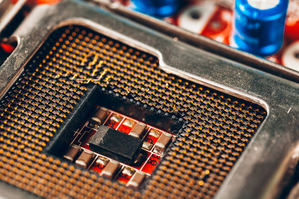 Электронная плата с процессором крупным планом