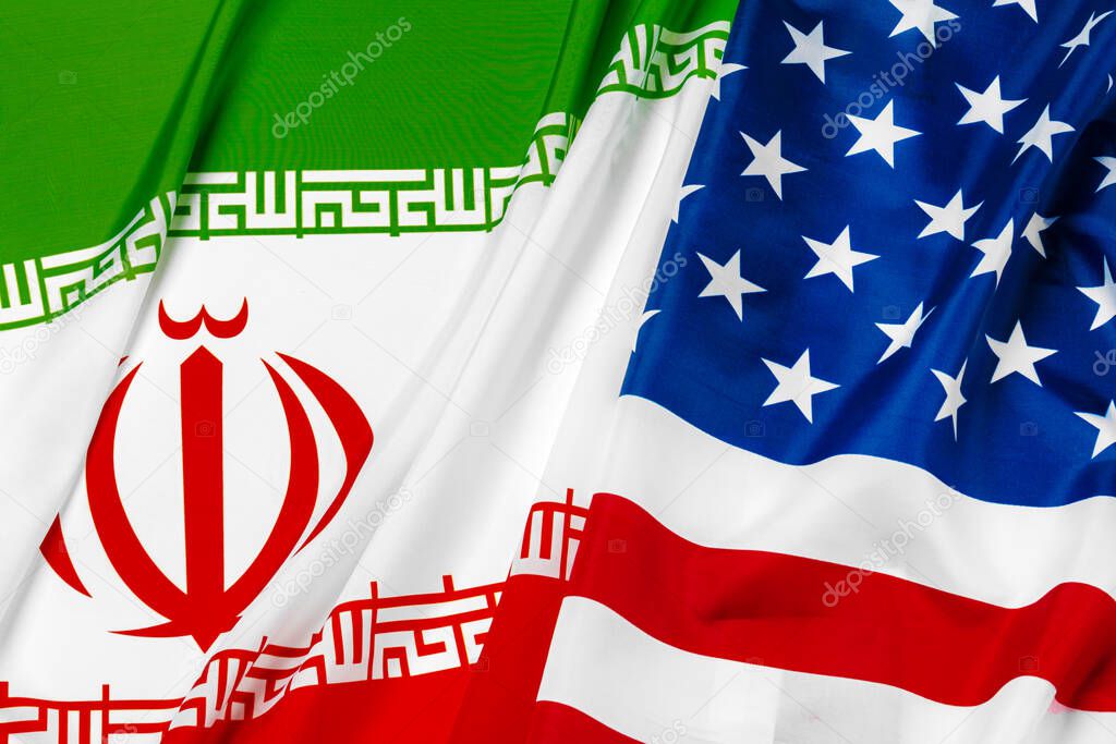 Flag of Iran together with flag of the United States of America