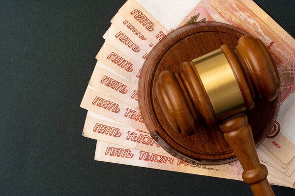 Russian Rubles notes with judge mallet. Corruption concept