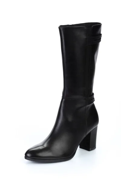 Mulher botas de couro joelho alto isolado no fundo branco — Fotografia de Stock