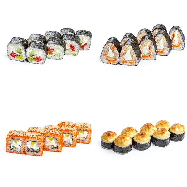 Sushi set riso da un ristorante giapponese isolato su bianco — Foto Stock