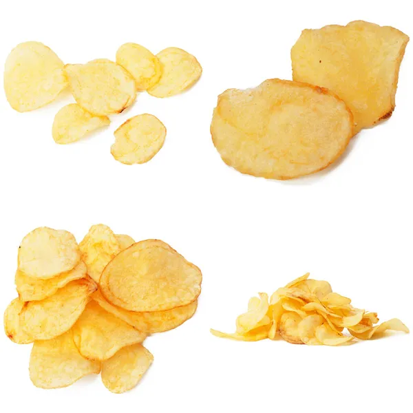 Uppsättning chips närbild på en isolerad vit bakgrund — Stockfoto