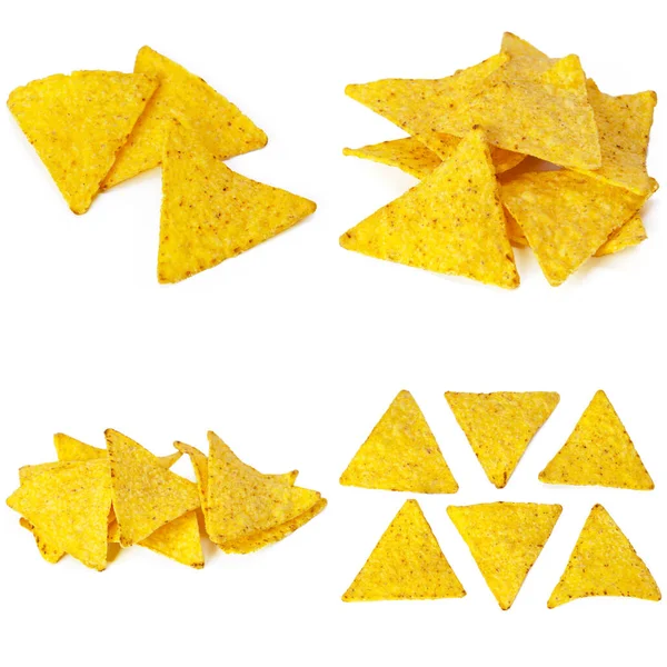Set chips close-up op een geïsoleerde witte achtergrond — Stockfoto