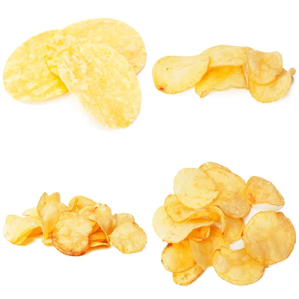 Uppsättning chips närbild på en isolerad vit bakgrund — Stockfoto