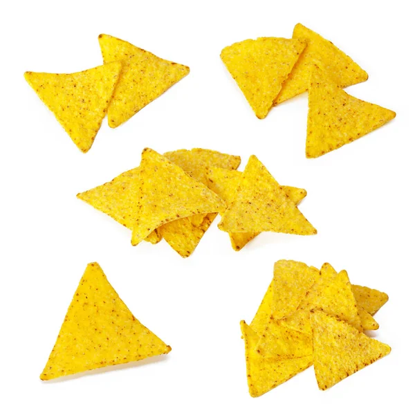 Mexicaanse nachos ingesteld op witte achtergrond collage — Stockfoto