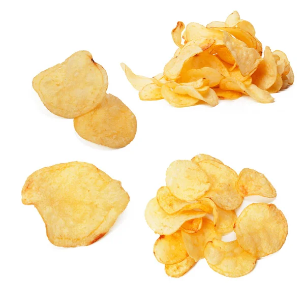 Набір картопляних чіпсів крупним планом на ізольованому білому тлі — стокове фото