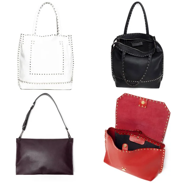 Collage of womens bags isolated on white — Stock Photo, Image