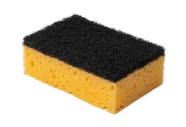 Beyaz arkaplanda izole edilmiş bulaşık temizleme süngeri