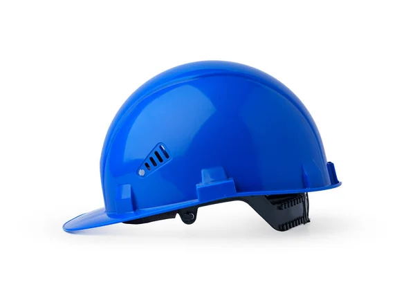 Niebieski plastikowy twardy kapelusz bezpieczeństwa izolowany na białym tle — Zdjęcie stockowe