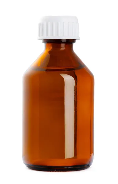 Plástico marrom, garrafa de vidro para cosméticos isolados em branco — Fotografia de Stock