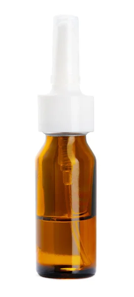 Butelka szklana z aerozolem do nosa izolowana na białym backgorund — Zdjęcie stockowe