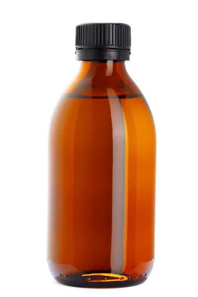 Бурый пластик, стеклянная бутылка для косметики изолированы на белом — стоковое фото