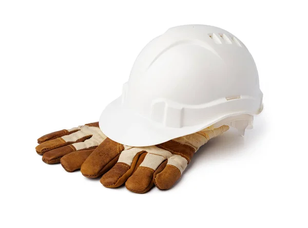 Säkerhet hatt och arbetshandskar isolerad på vit bakgrund — Stockfoto