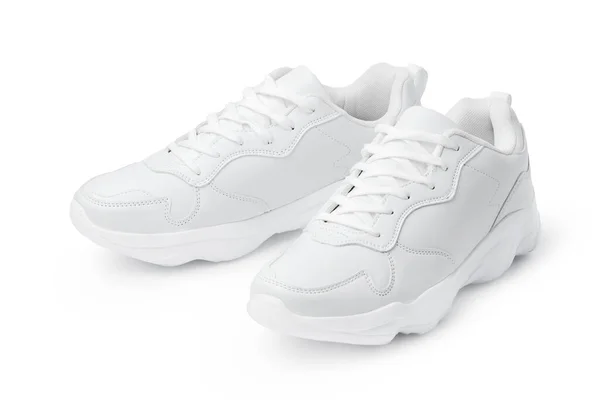 新的一双白色运动鞋在白色上隔离了 — 图库照片