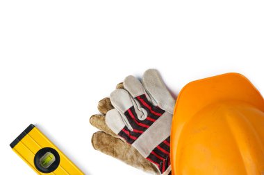 Mühendis çalışma araçları beyaz arkaplanda izole edildi