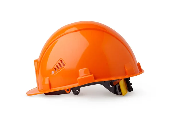 Pomarańczowy plastikowy kask bezpieczeństwa izolowany na białym tle — Zdjęcie stockowe