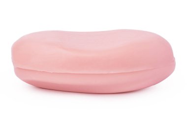 Beyaz arkaplanda izole edilmiş tek sabun çubuğu