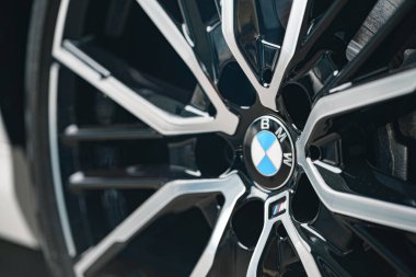 KRASNODAR, RUSSIA - NOVEMBER 19, 2020: Wheel of BMW car in Krasnodar car showroom