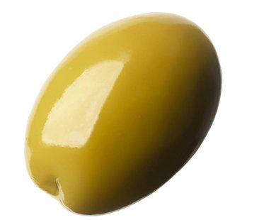 Beyaz arkaplanda tek yeşil zeytin