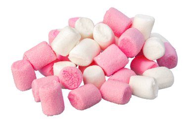 Beyaz üzerine izole edilmiş pembe ve beyaz şekerleme.