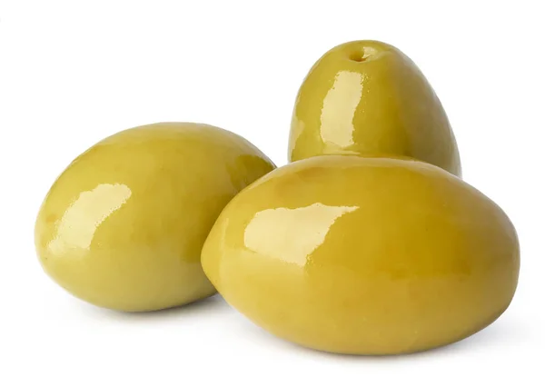 Pile of green olives on white background — Stock Photo, Image