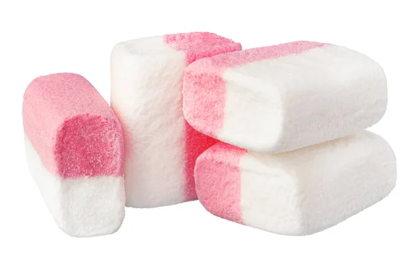 Bonbons à la guimauve rose et blanche isolés sur blanc — Photo