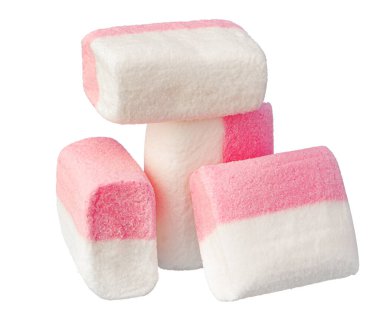 Beyaz üzerine izole edilmiş pembe ve beyaz şekerleme.
