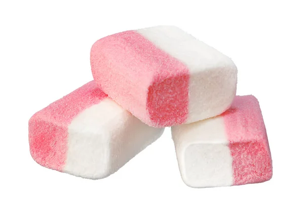 Bonbons à la guimauve rose et blanche isolés sur blanc — Photo