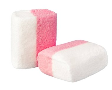 Beyaz üzerine izole edilmiş pembe ve beyaz şekerleme.