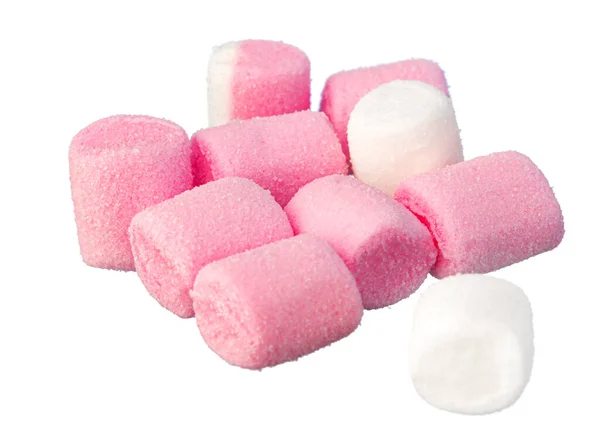 白で隔離されたピンクと白のマシュマロのお菓子 — ストック写真