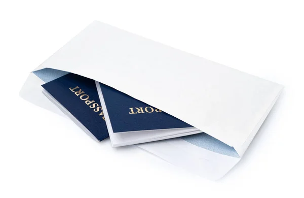 Envelope with passport isolated on white — Stock Photo, Image