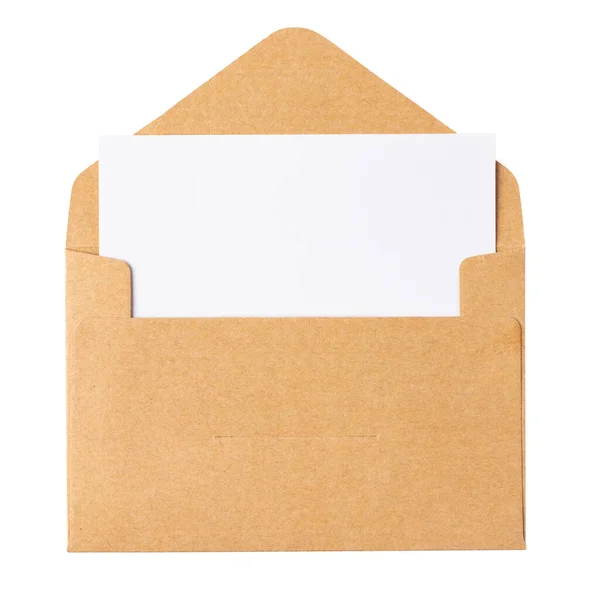 Envelope de papel artesanal reciclado isolado fundo branco — Fotografia de Stock