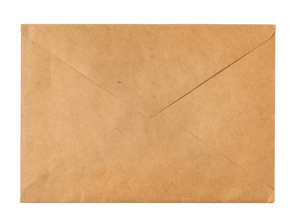 Gerecycleerd ambachtelijk papier envelop geïsoleerde witte achtergrond — Stockfoto