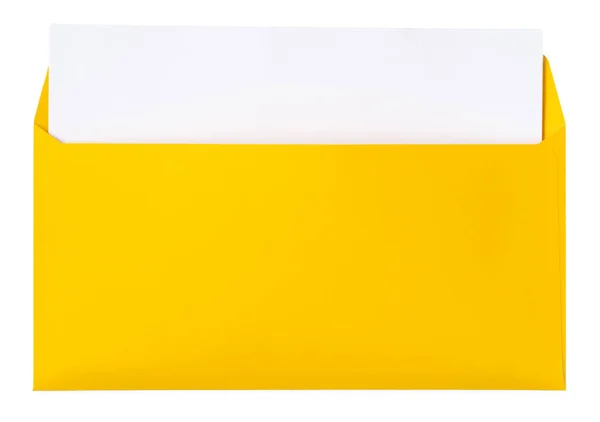 白色背景上孤立的黄色信封 — 图库照片