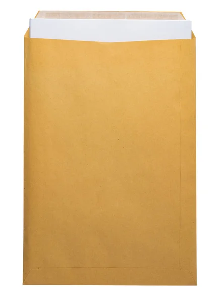 Brązowa koperta z przodu i z tyłu odizolowana na białym tle. Widok z góry listu. — Zdjęcie stockowe