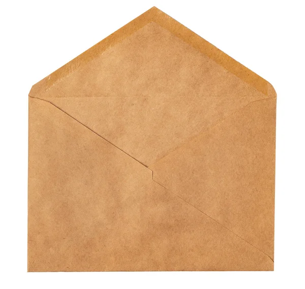 Gerecycleerd ambachtelijk papier envelop geïsoleerde witte achtergrond — Stockfoto